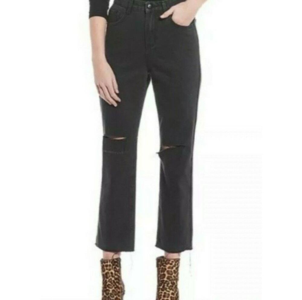 GIANNI BINI Jeans Denim Size 27 Stella Raw Hem Gray Black 100% Cotton Crop NWT